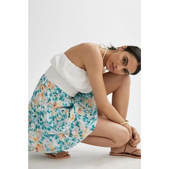 Anthropologie Cloth & Stone Floral Tiered A-Line Mini Skirt Size XXS Multicolor - Picture 1 of 11